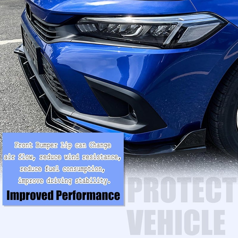 Gear Up Front Bumper Lip for Honda Civic 11th Gen Sedan & Hatchback 2022-2024 Gloss Black Front Lip Spoiler PP Front Bumper Lip Splitter Chin Spoiler - Image 3